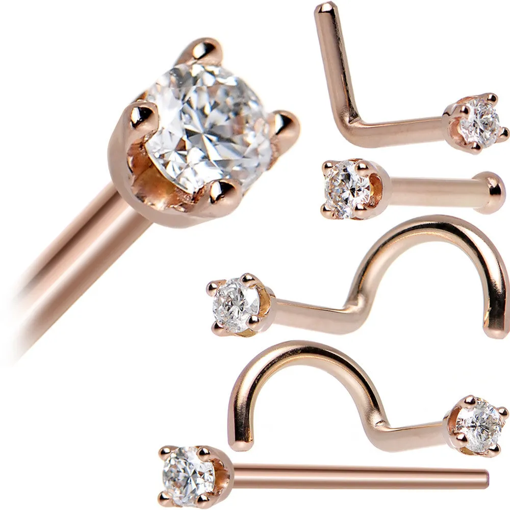 14KT Rose Gold 2mm Genuine Diamond Nose Ring