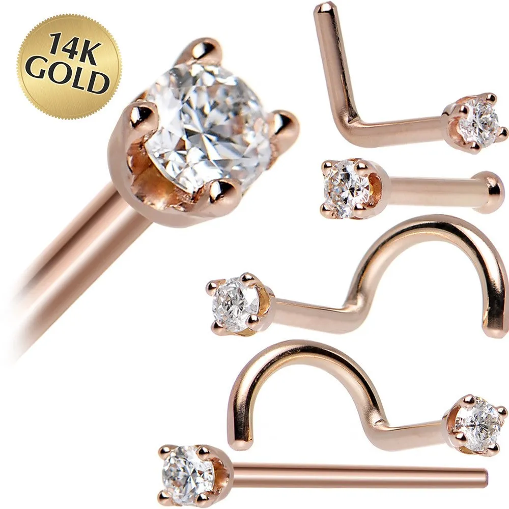 14KT Rose Gold 2mm Genuine Diamond Nose Ring