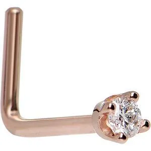 14KT Rose Gold 2mm Genuine Diamond Nose Ring