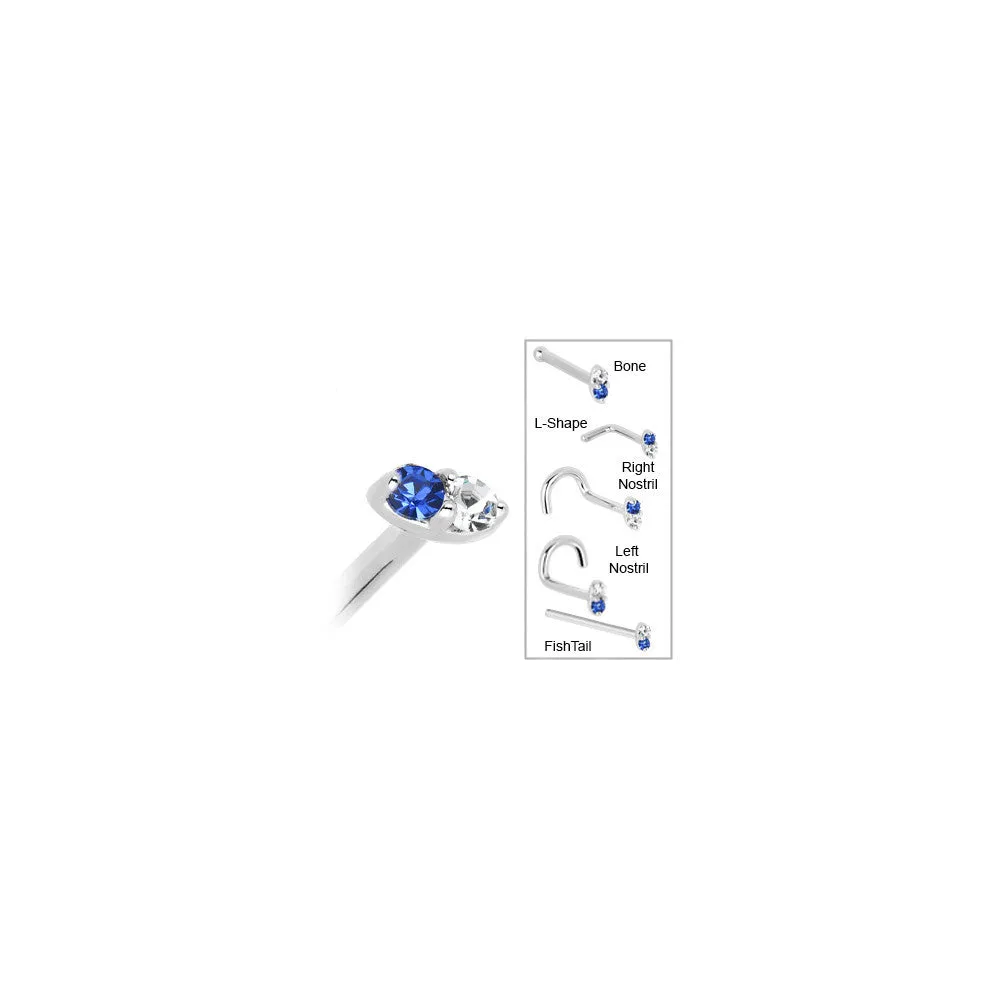 14kt White Gold 1.5mm Genuine Blue Sapphire Diamond Marquise Nose Ring