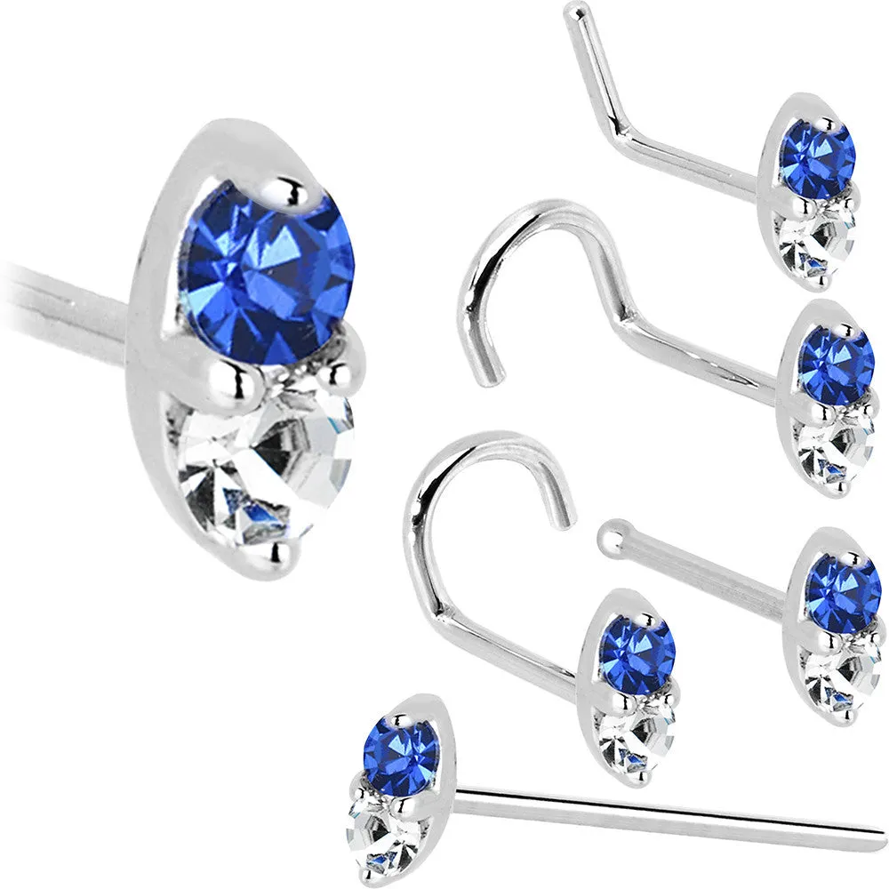 14kt White Gold 1.5mm Genuine Blue Sapphire Diamond Marquise Nose Ring