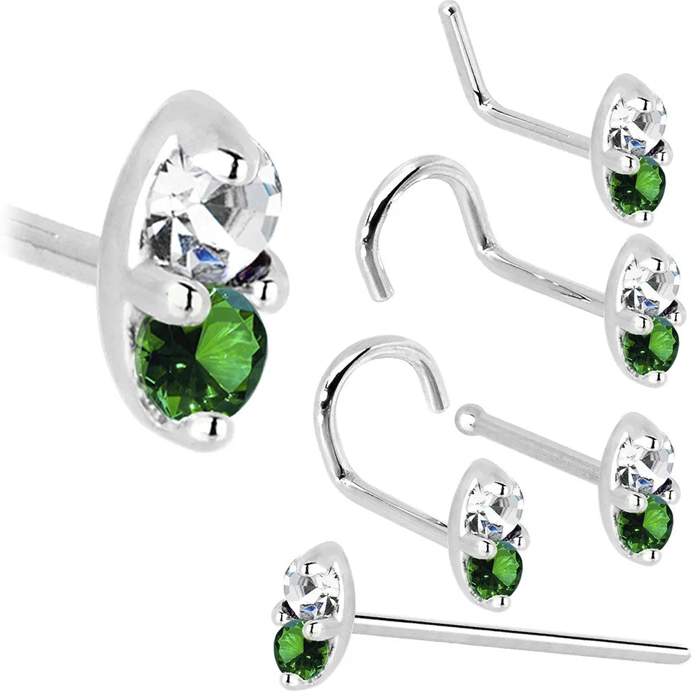 14kt White Gold 1.5mm Genuine Emerald Diamond Marquise Nose Ring