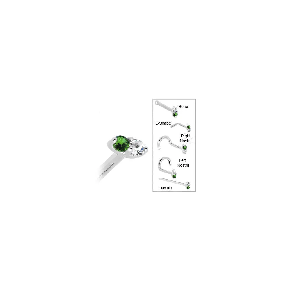 14kt White Gold 1.5mm Genuine Emerald Diamond Marquise Nose Ring