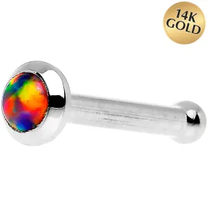 14kt White Gold 2mm Fire Red Synthetic Opal Nose Ring