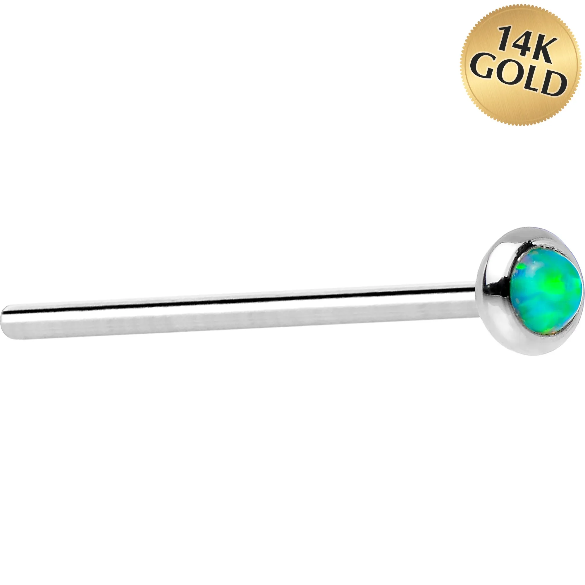 14kt White Gold 2mm Lime Synthetic Opal Nose Ring