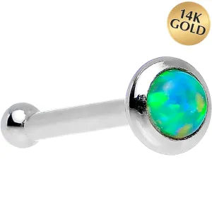 14kt White Gold 2mm Lime Synthetic Opal Nose Ring