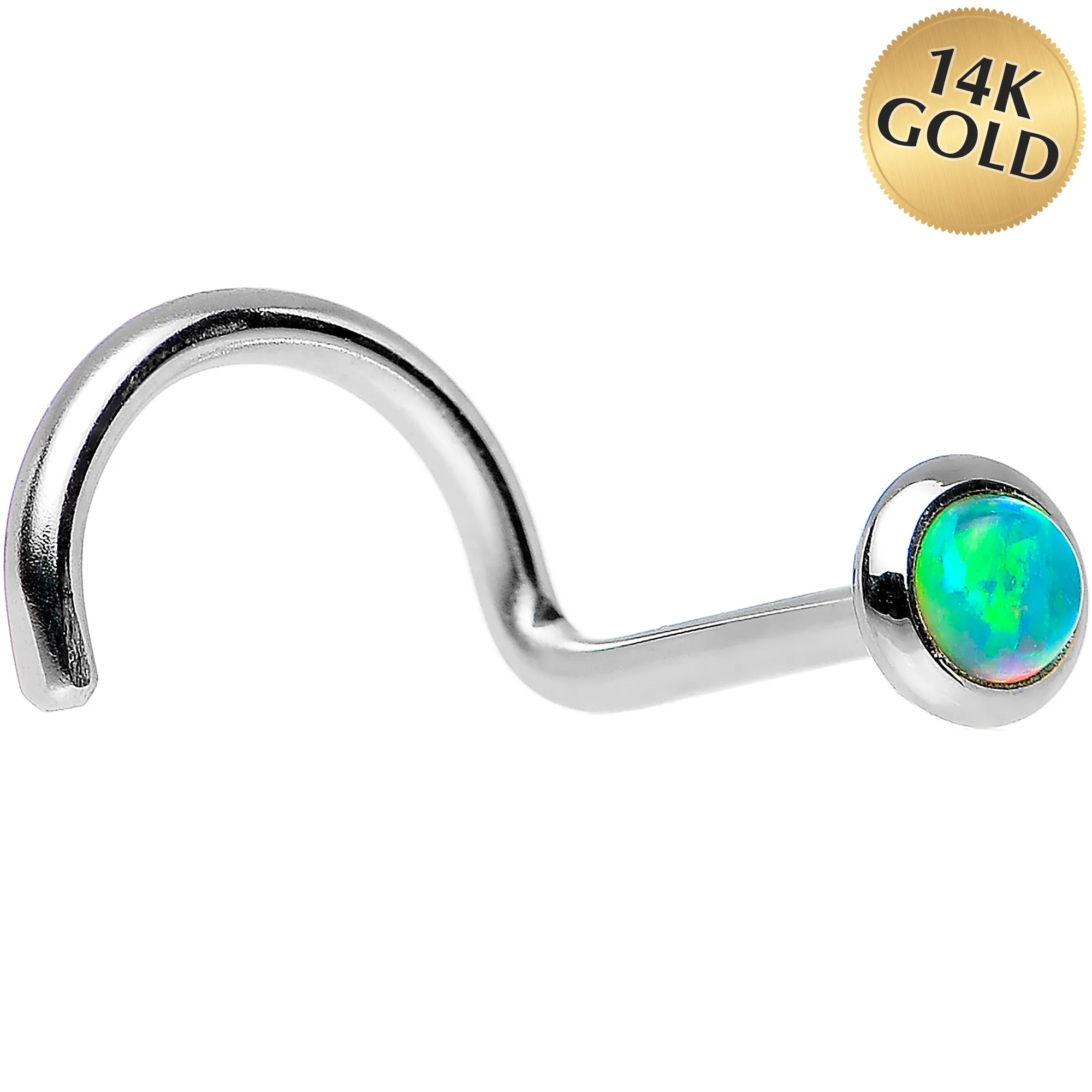 14kt White Gold 2mm Lime Synthetic Opal Nose Ring