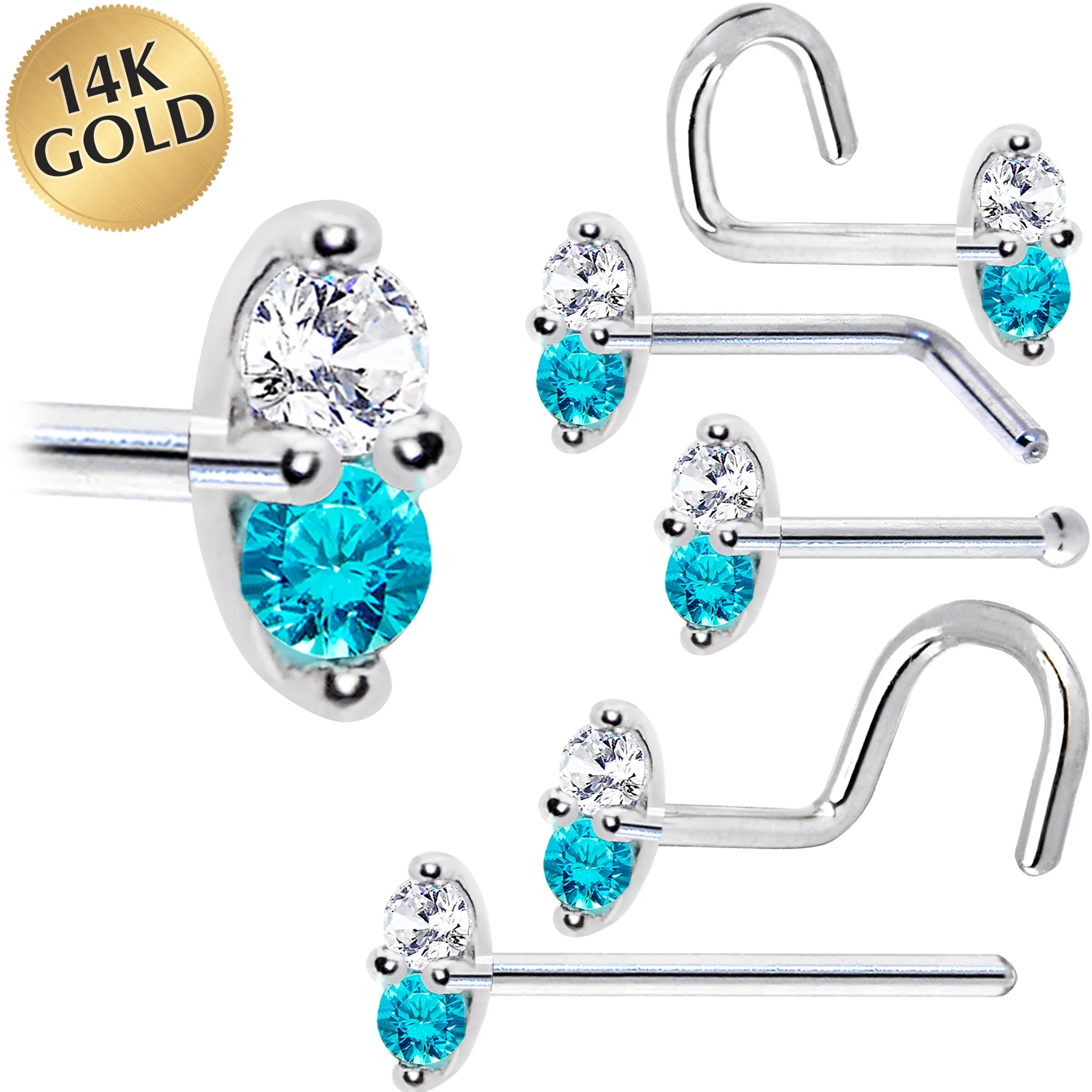 14kt White Gold Mint Green 1.5mm CZ Marquise Nose Ring