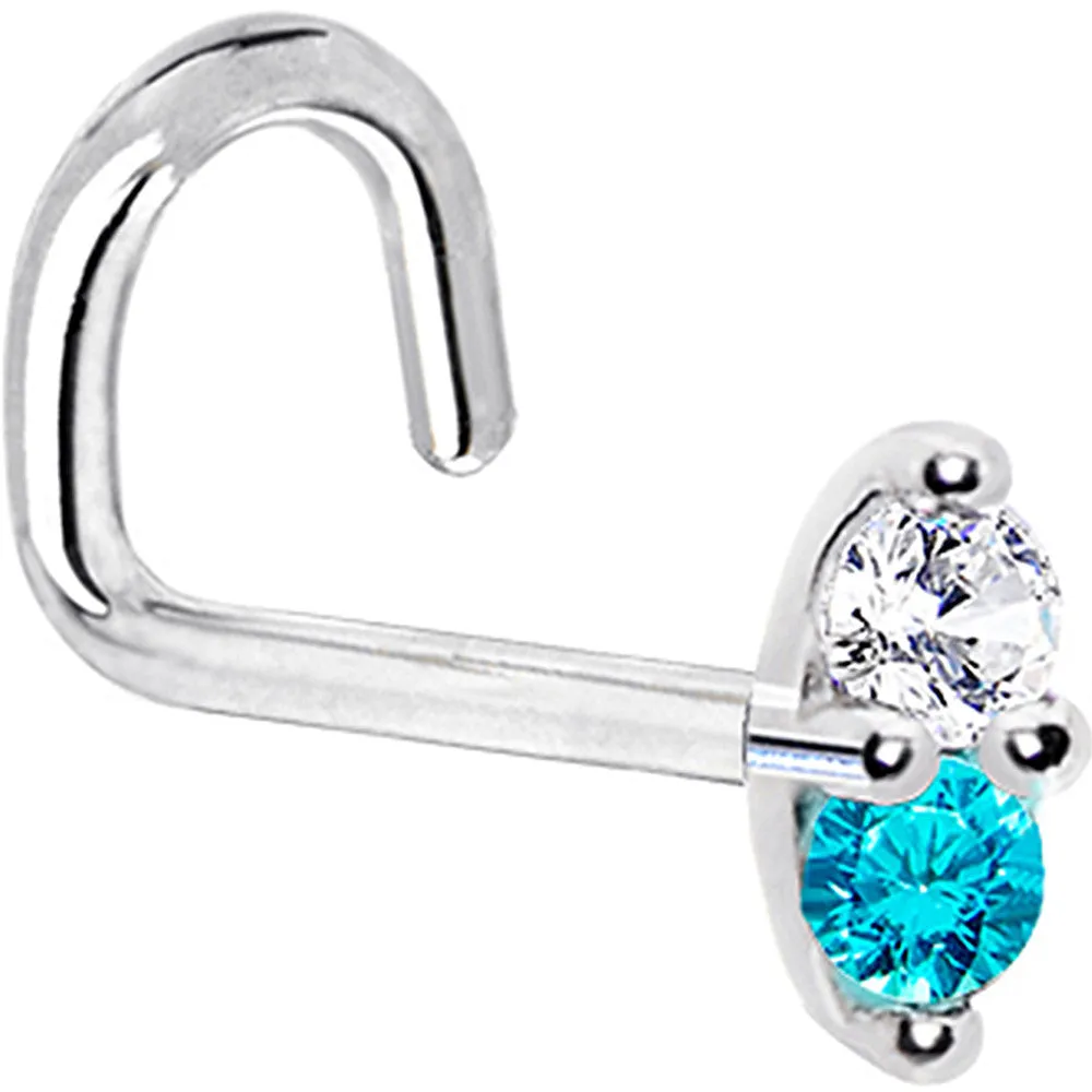14kt White Gold Mint Green 1.5mm CZ Marquise Nose Ring