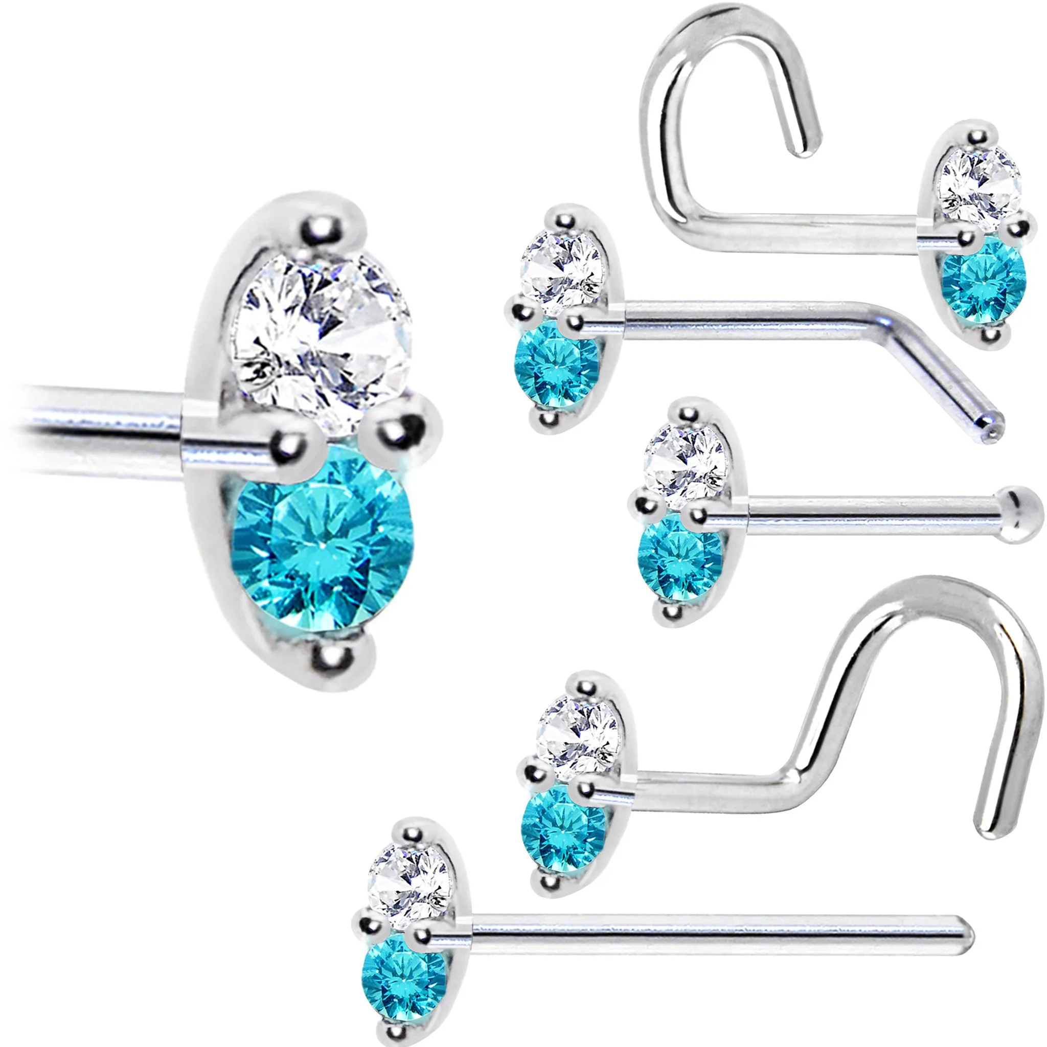 14kt White Gold Mint Green 1.5mm CZ Marquise Nose Ring
