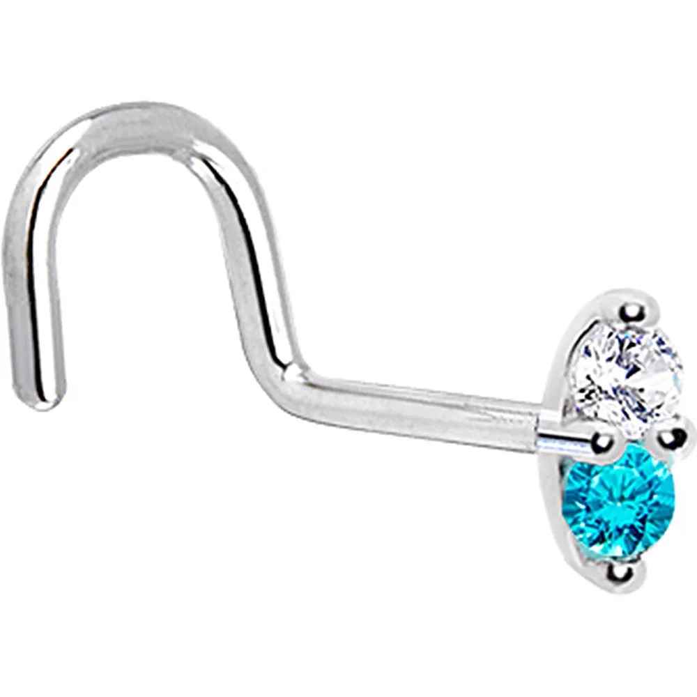 14kt White Gold Mint Green 1.5mm CZ Marquise Nose Ring
