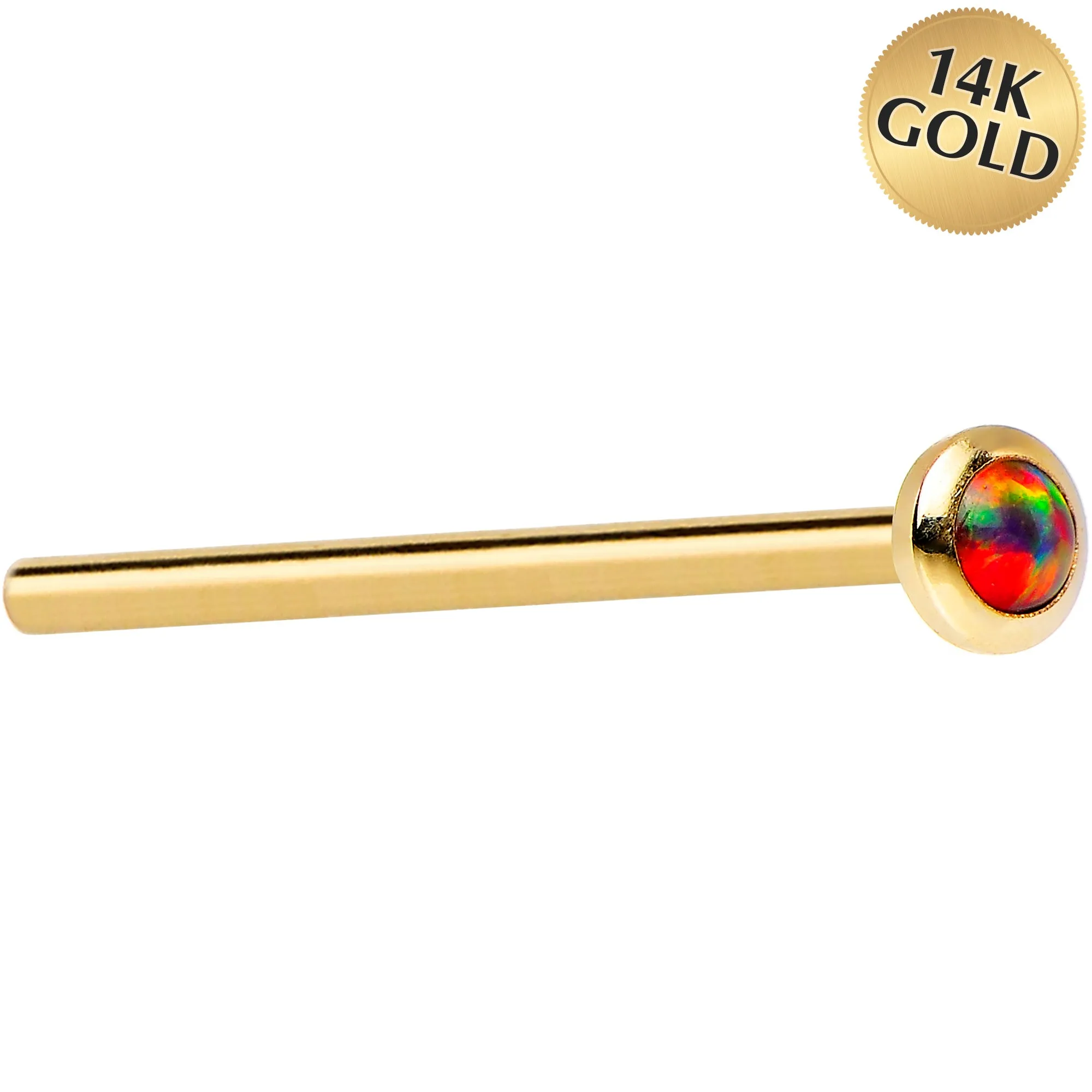 14kt Yellow Gold 2mm Fire Red Synthetic Opal Nose Ring