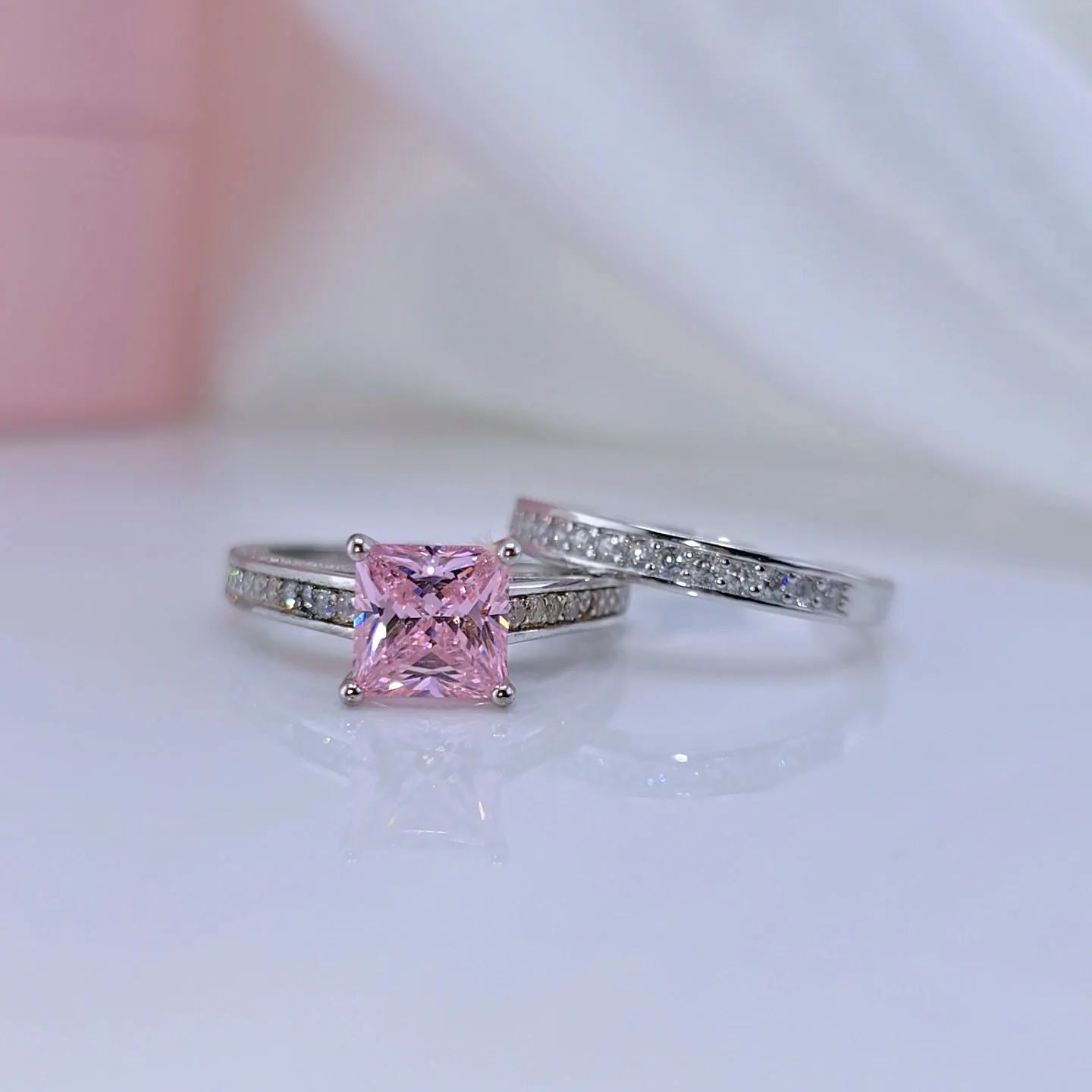 1.5 Carat Princess Cut Diamond 2-Pcs Wedding Engagement Ring Set