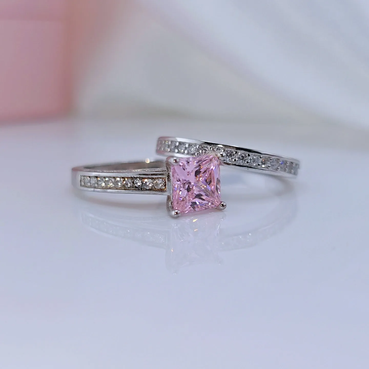 1.5 Carat Princess Cut Diamond 2-Pcs Wedding Engagement Ring Set