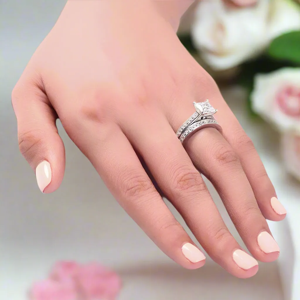 1.5 Carat Princess Cut Diamond 2-Pcs Wedding Engagement Ring Set