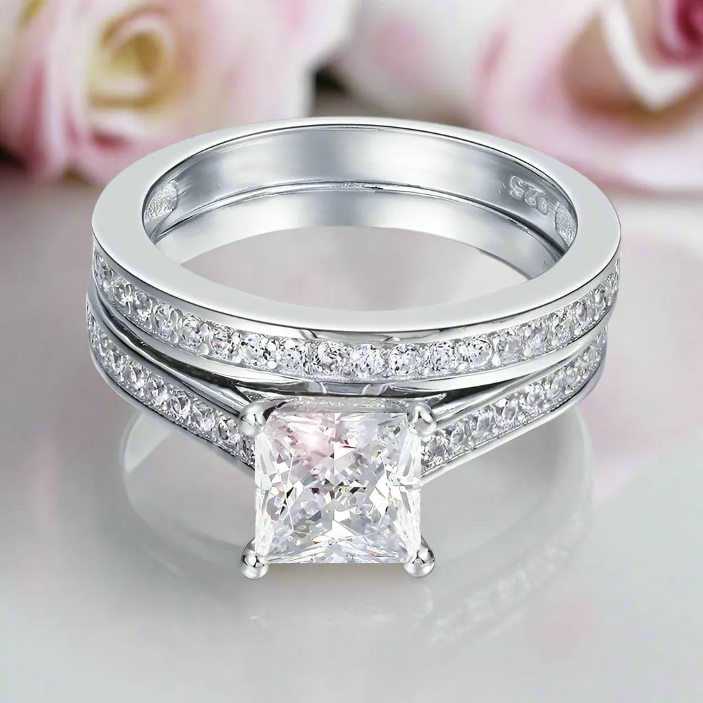 1.5 Carat Princess Cut Diamond 2-Pcs Wedding Engagement Ring Set