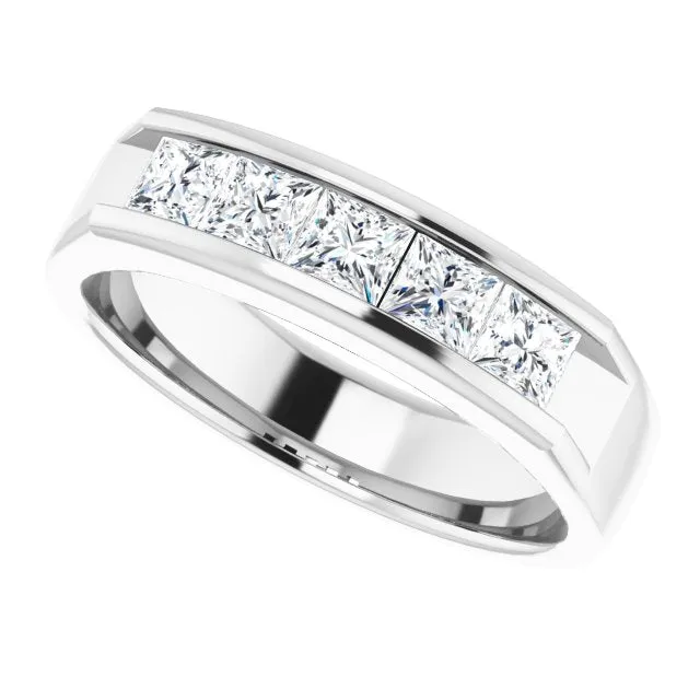 1.50 ctw Channel Set Princess Cut Diamond Men's Ring Five Stone