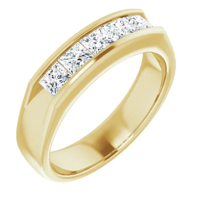 1.50 ctw Channel Set Princess Cut Diamond Men's Ring Five Stone