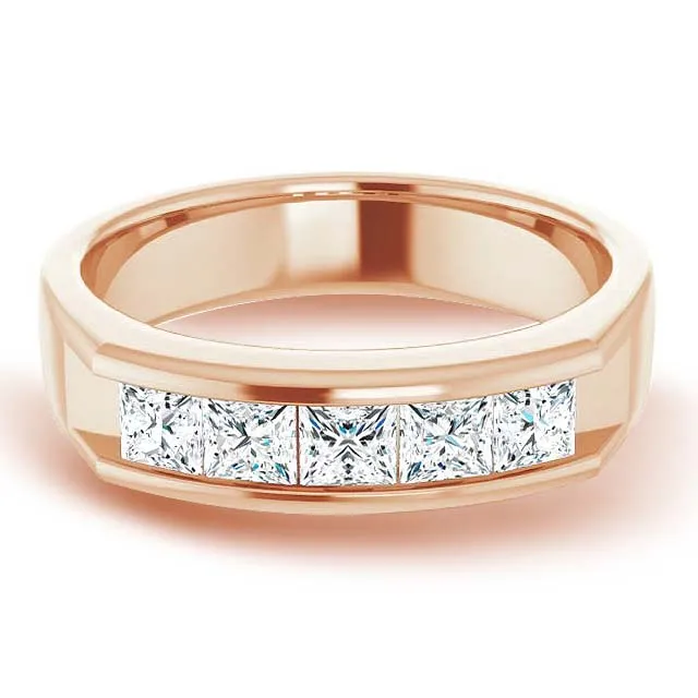 1.50 ctw Channel Set Princess Cut Diamond Men's Ring Five Stone