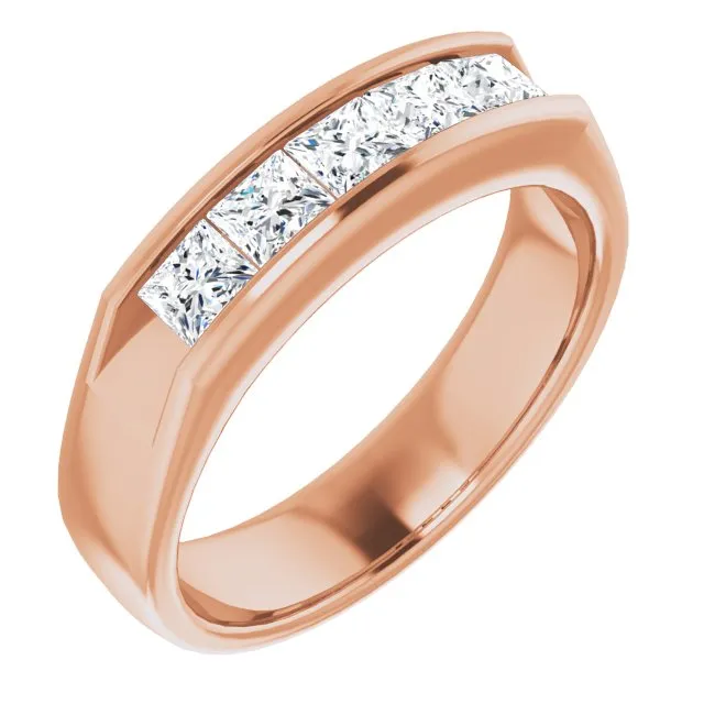 1.50 ctw Channel Set Princess Cut Diamond Men's Ring Five Stone
