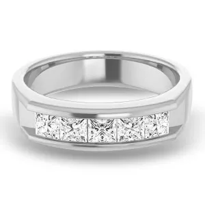 1.50 ctw Channel Set Princess Cut Diamond Men's Ring Five Stone
