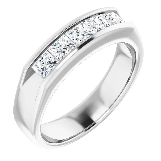 1.50 ctw Channel Set Princess Cut Diamond Men's Ring Five Stone