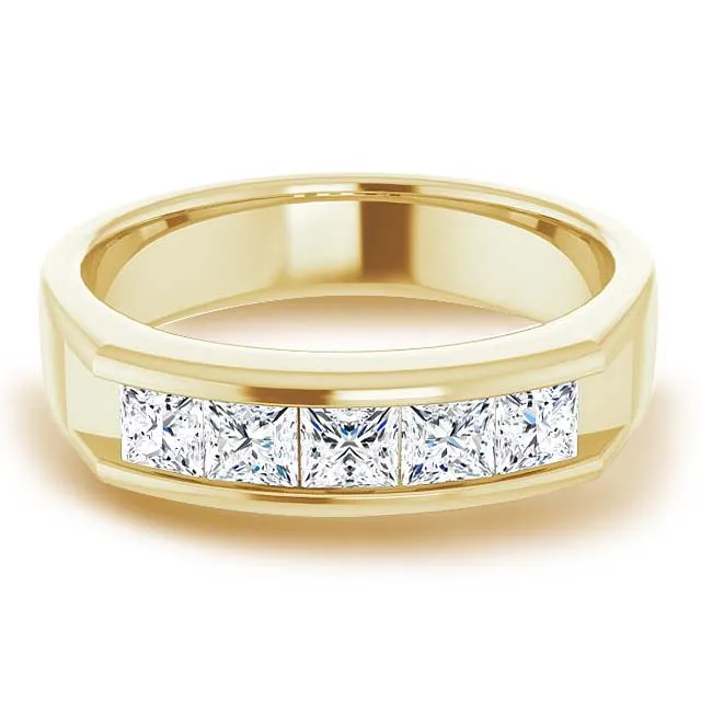1.50 ctw Channel Set Princess Cut Diamond Men's Ring Five Stone