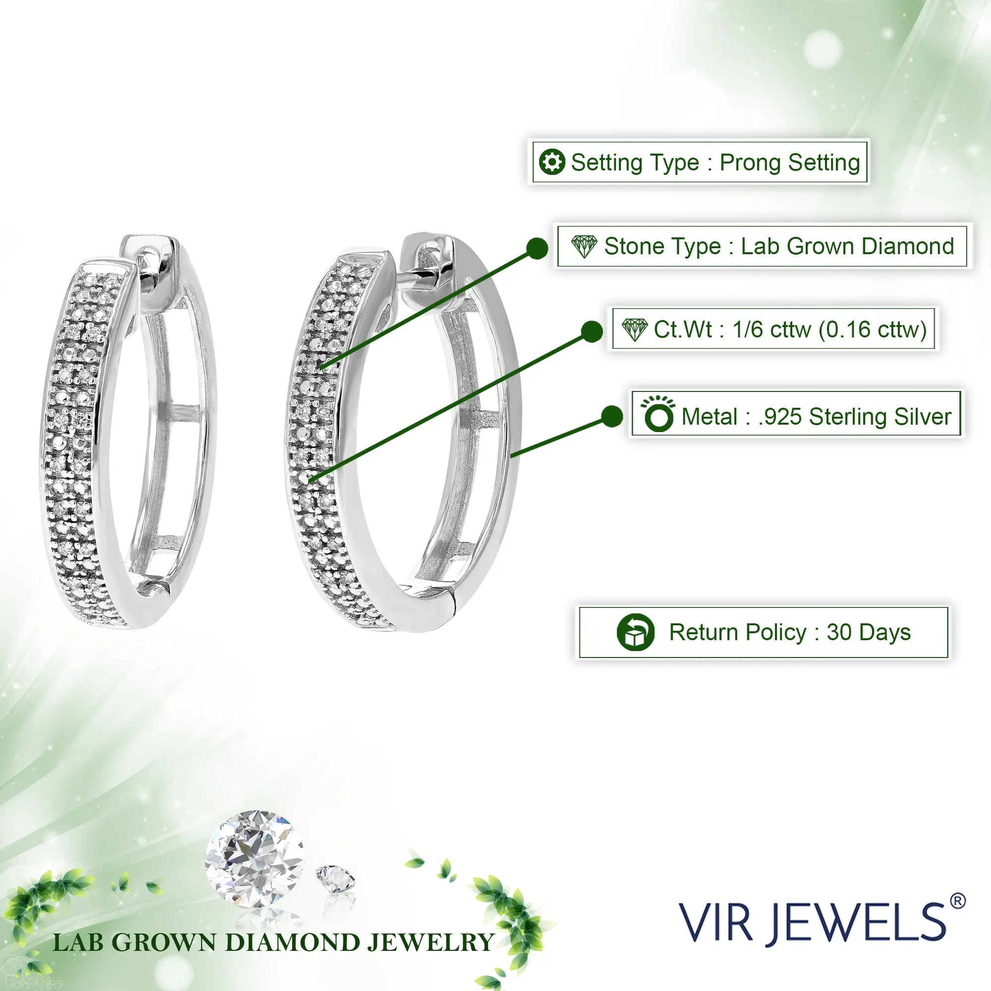 1/6 cttw Lab Grown Diamond Double Row Hoop Earrings in Silver