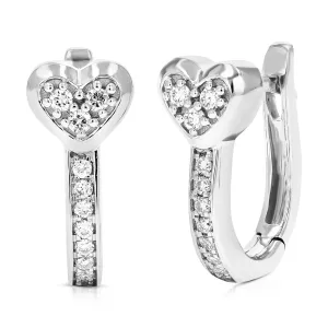 1/6 cttw Lab Grown Diamond Heart Hoop Earrings in Sterling Silver