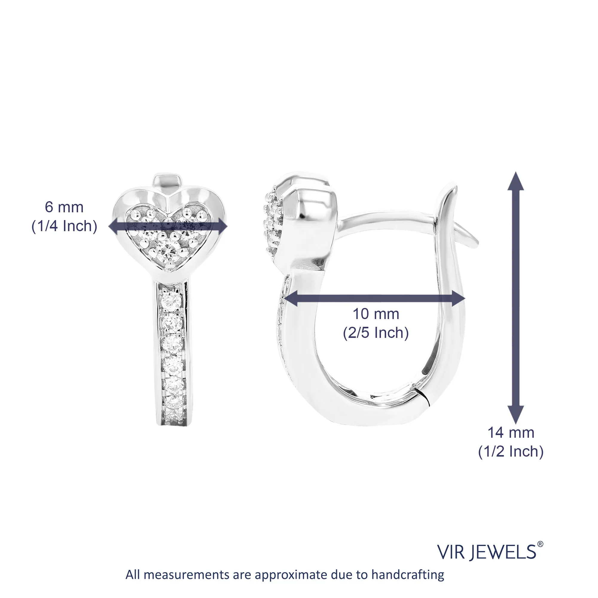 1/6 cttw Lab Grown Diamond Heart Hoop Earrings in Sterling Silver