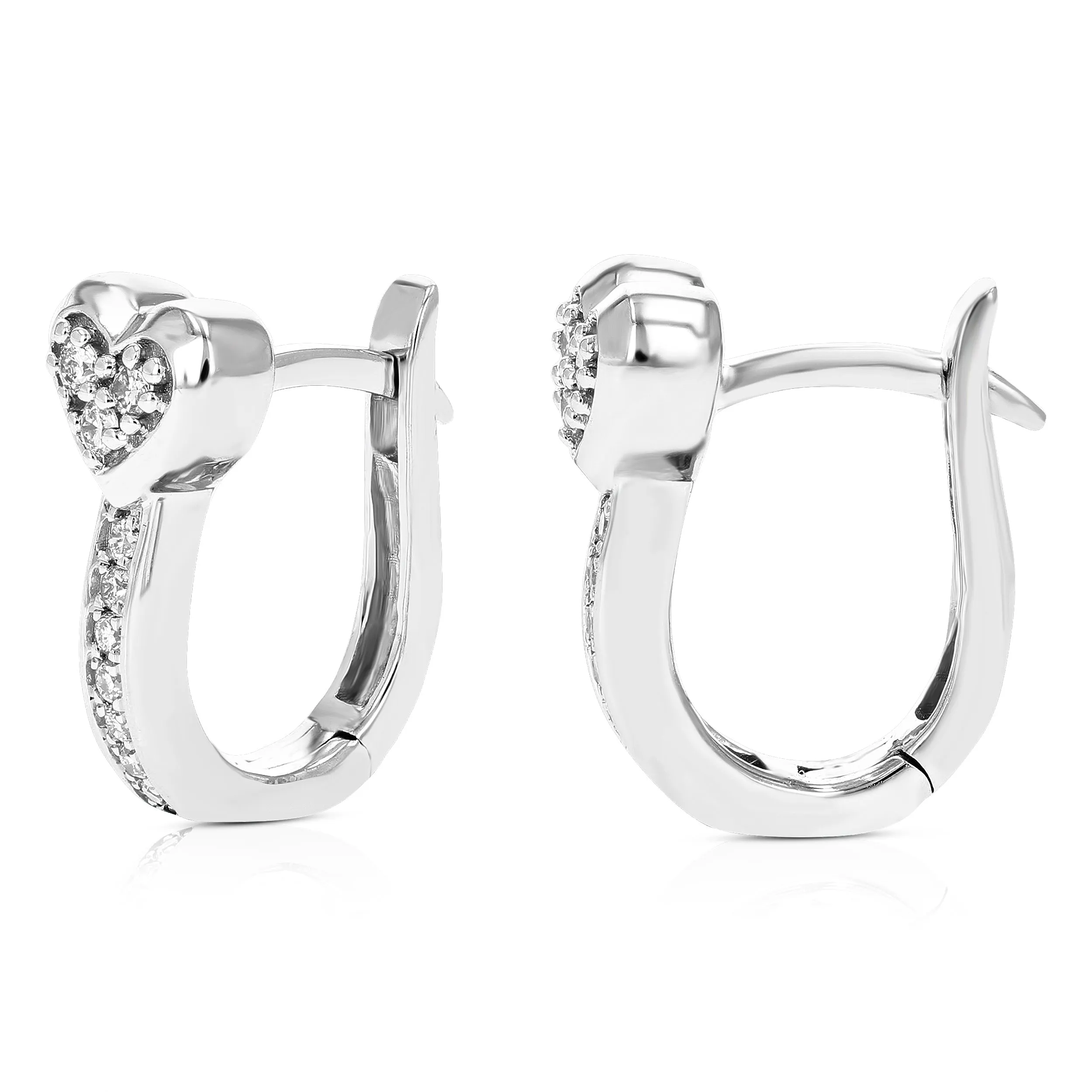 1/6 cttw Lab Grown Diamond Heart Hoop Earrings in Sterling Silver