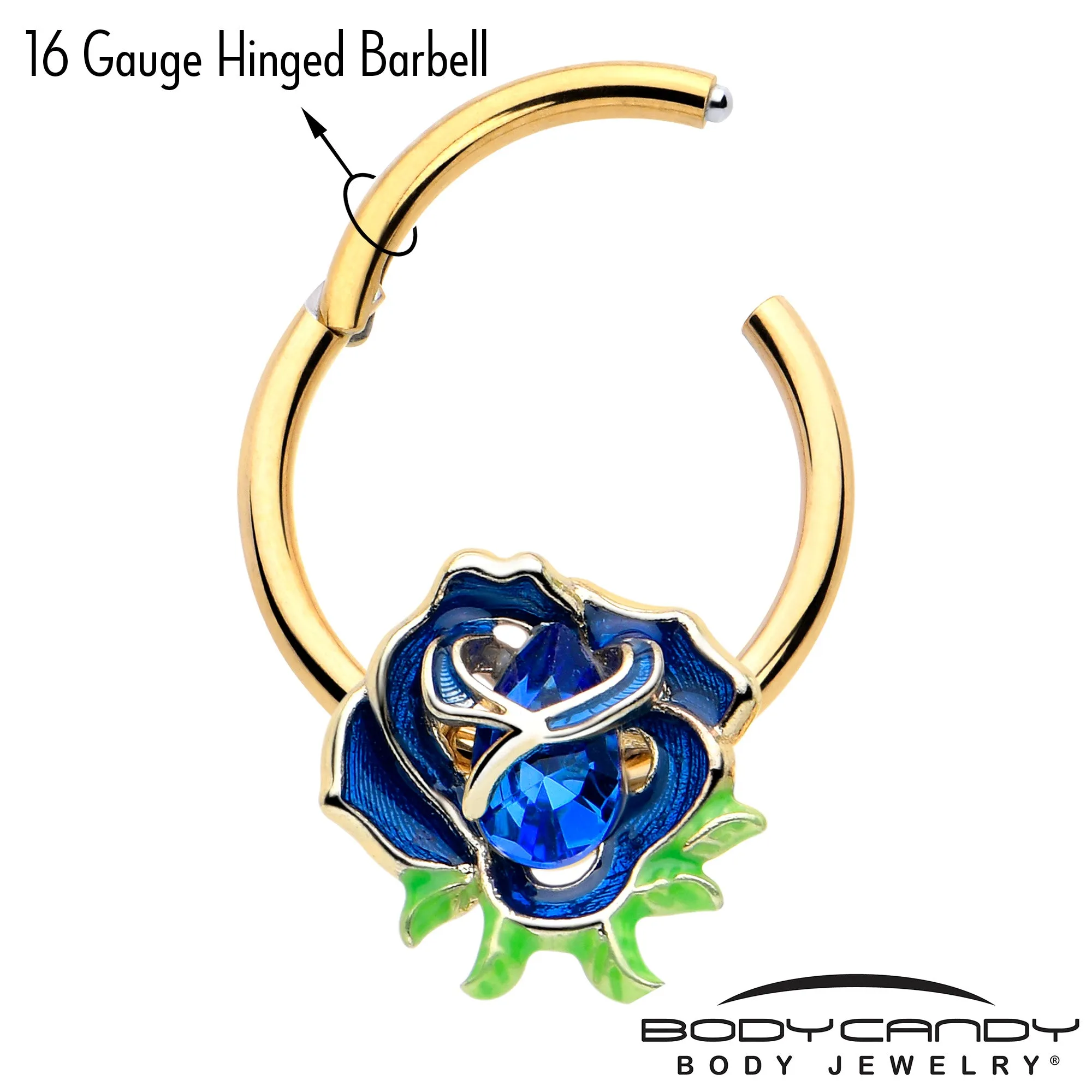 16 Gauge 3/8 Blue Gem Gold Tone Deep Blue Flower Hinged Segment Ring