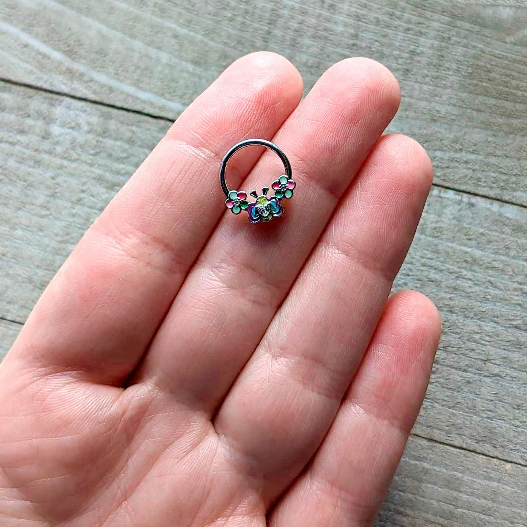 16 Gauge 3/8 Clear CZ Gem Butterfly Love Bug Hinged Segment Ring