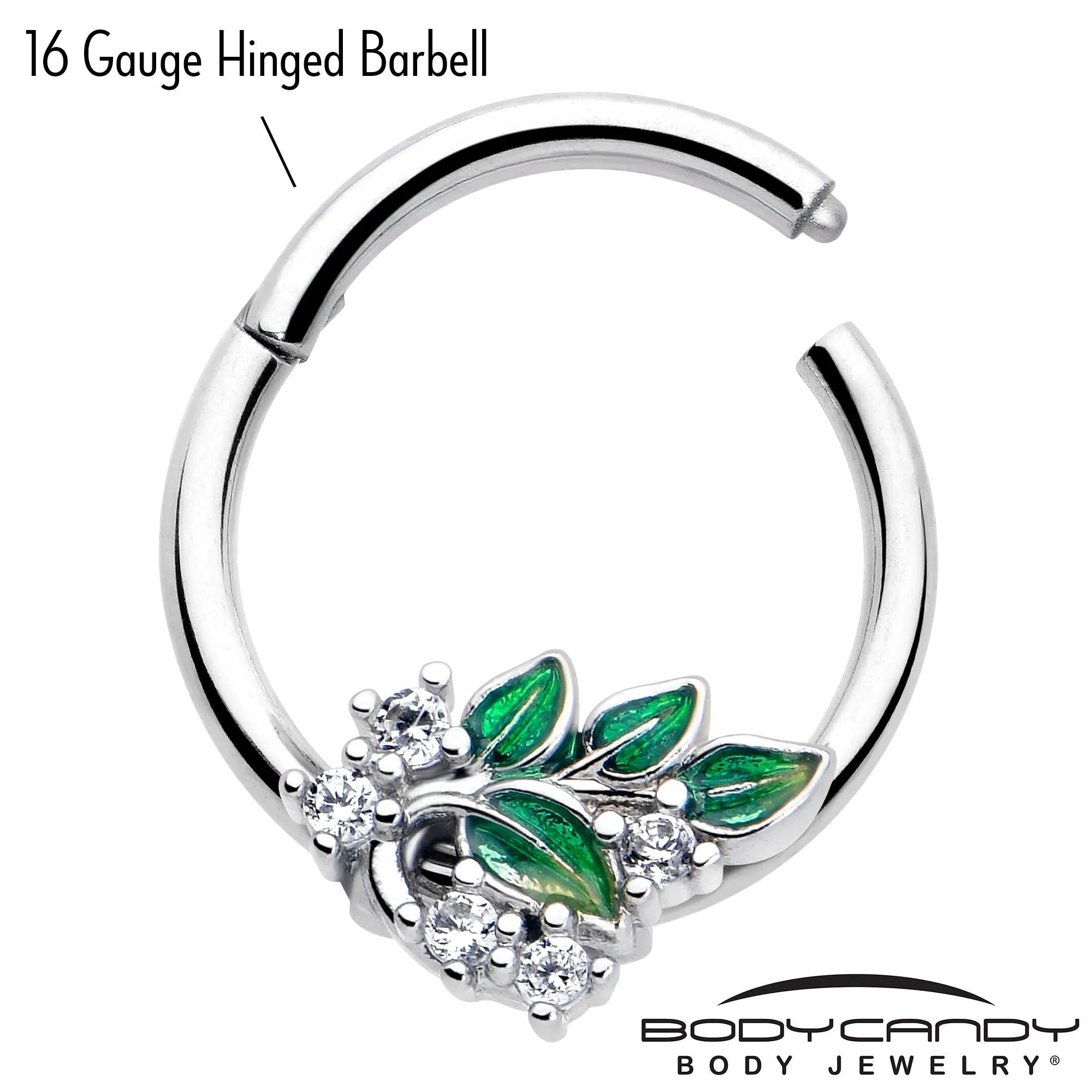 16 Gauge 3/8 Clear CZ Gem Morning Leaves Hinged Segment Ring