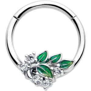 16 Gauge 3/8 Clear CZ Gem Morning Leaves Hinged Segment Ring