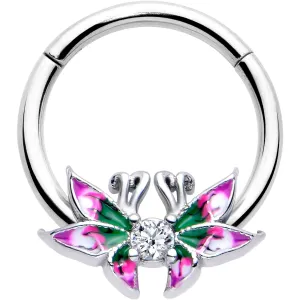 16 Gauge 3/8 Clear CZ Gem Profile Butterflies Hinged Segment Ring