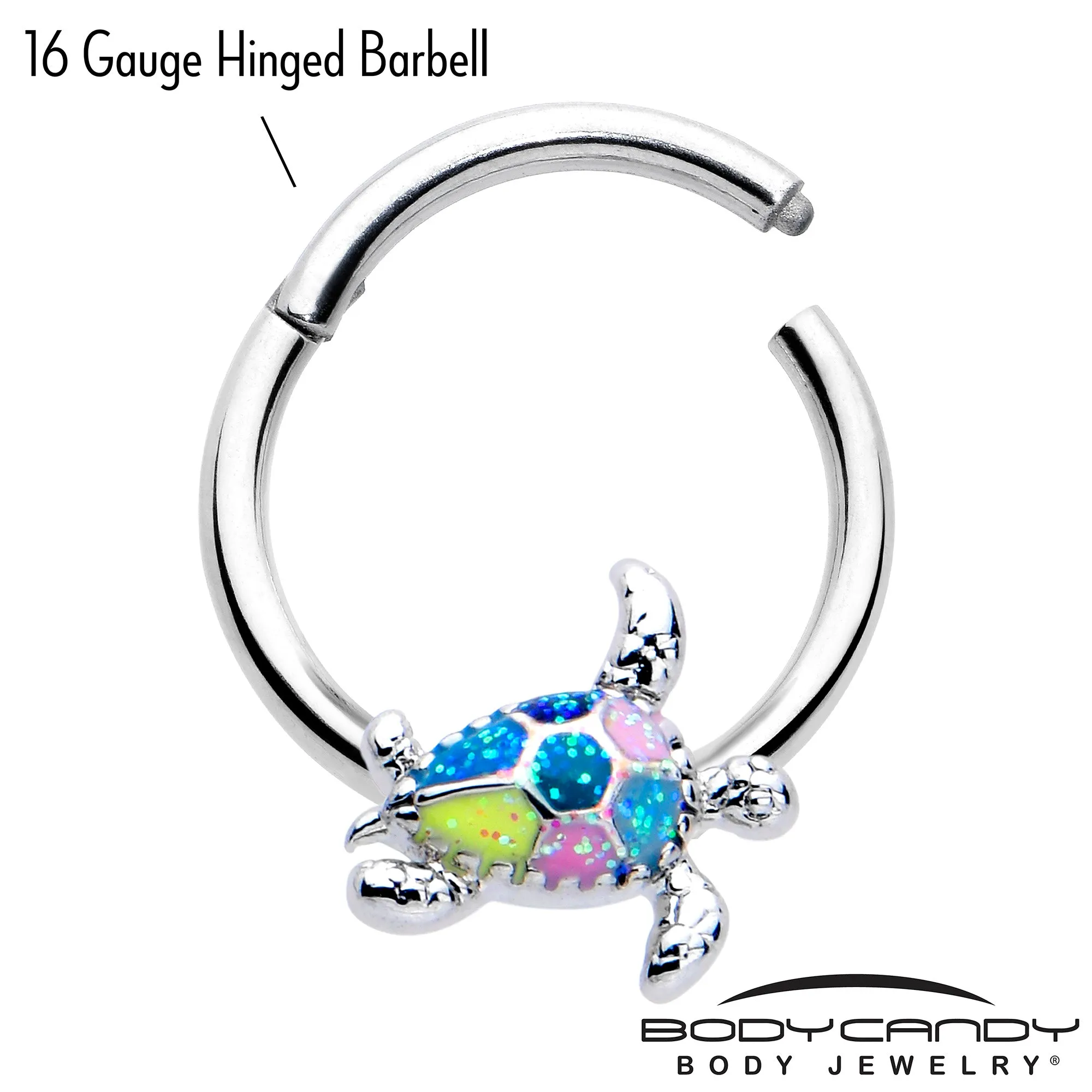 16 Gauge 3/8 Glitter Turtle Hinged Segment Ring