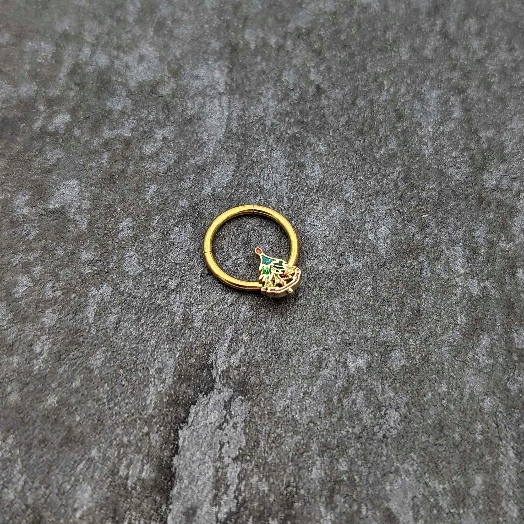 16 Gauge 3/8 Red Gem Gold Tone Deco Holiday Tree Hinged Segment Ring