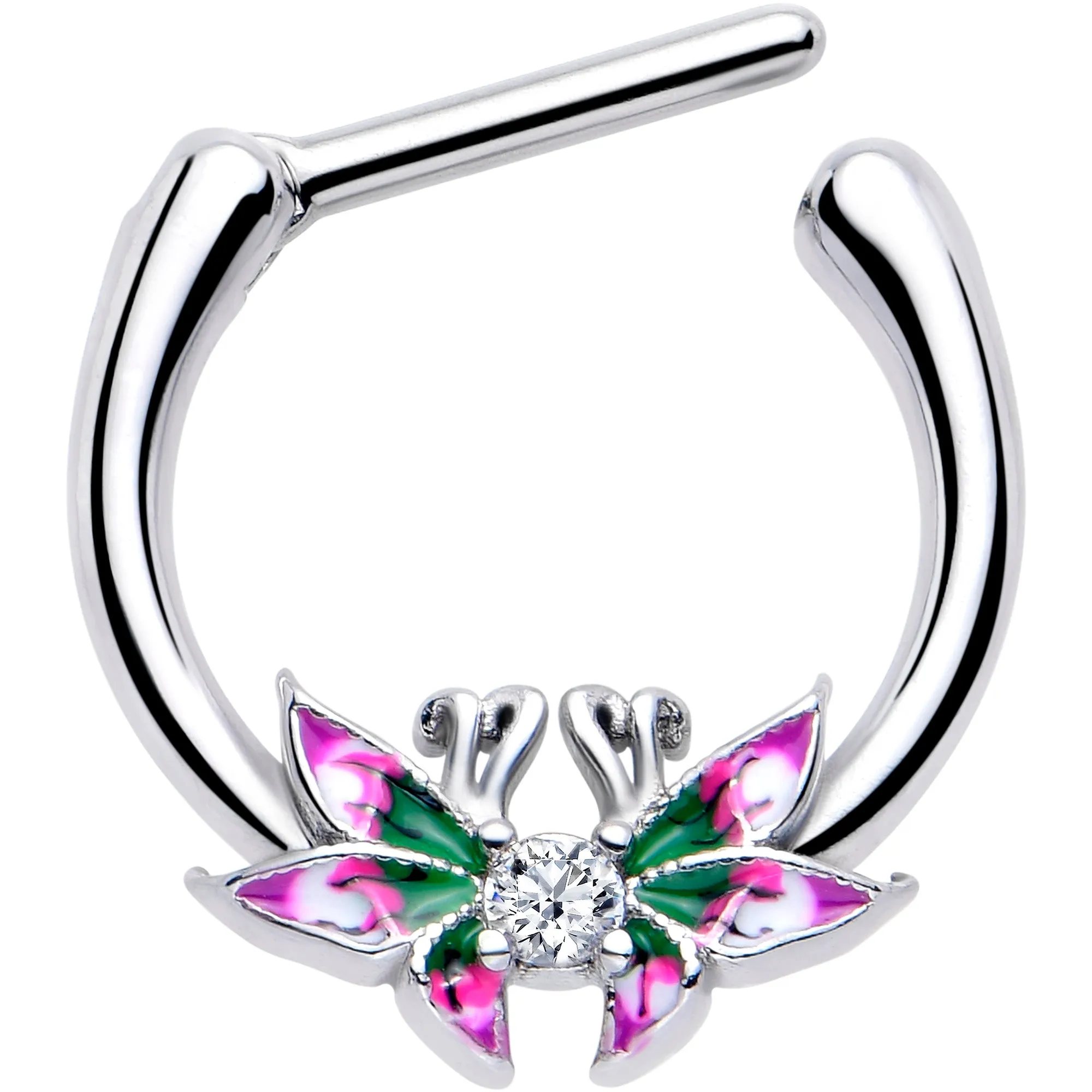 16 Gauge 5/16 Clear CZ Gem Profile Butterflies Cartilage Clicker