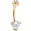 16 Gauge Solid 14KT Yellow Gold Cubic Zirconia Heart Belly Ring