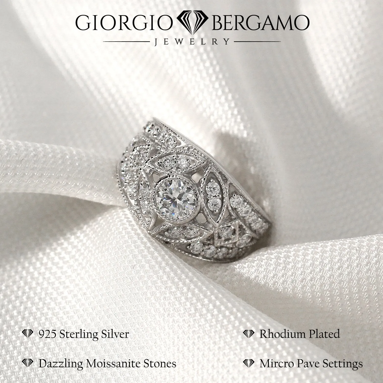 1.60 CTTW Moissanite Openwork Band Ring in 925 Sterling Silver