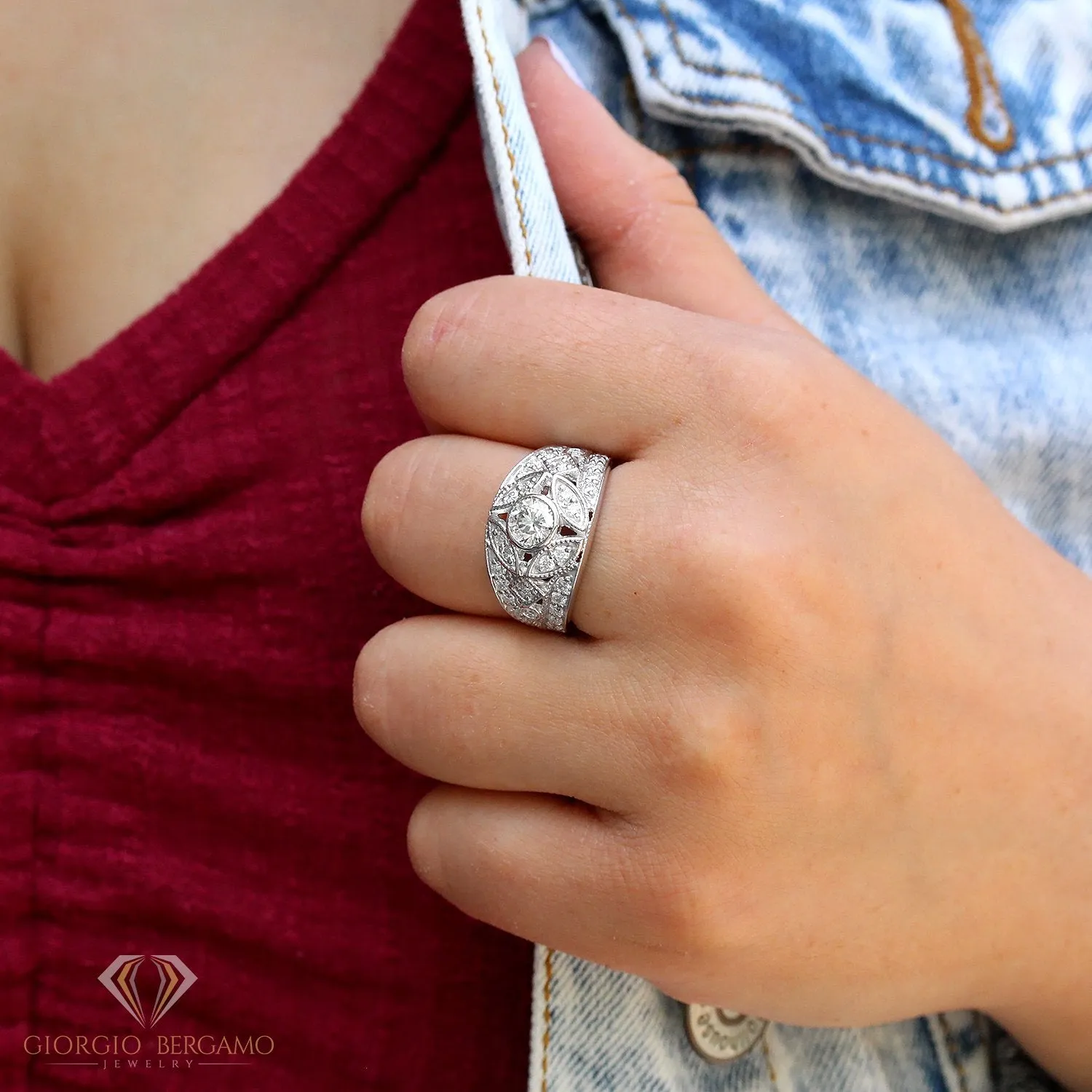 1.60 CTTW Moissanite Openwork Band Ring in 925 Sterling Silver