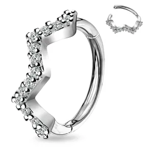 16G Clear CZ Paved Wave Hinged Clicker Hoop