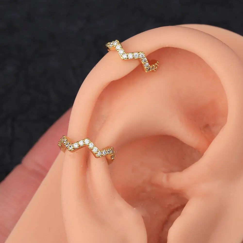 16G Clear CZ Paved Wave Hinged Clicker Hoop