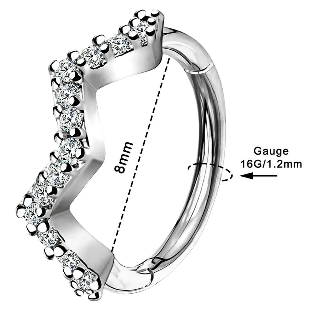 16G Clear CZ Paved Wave Hinged Clicker Hoop