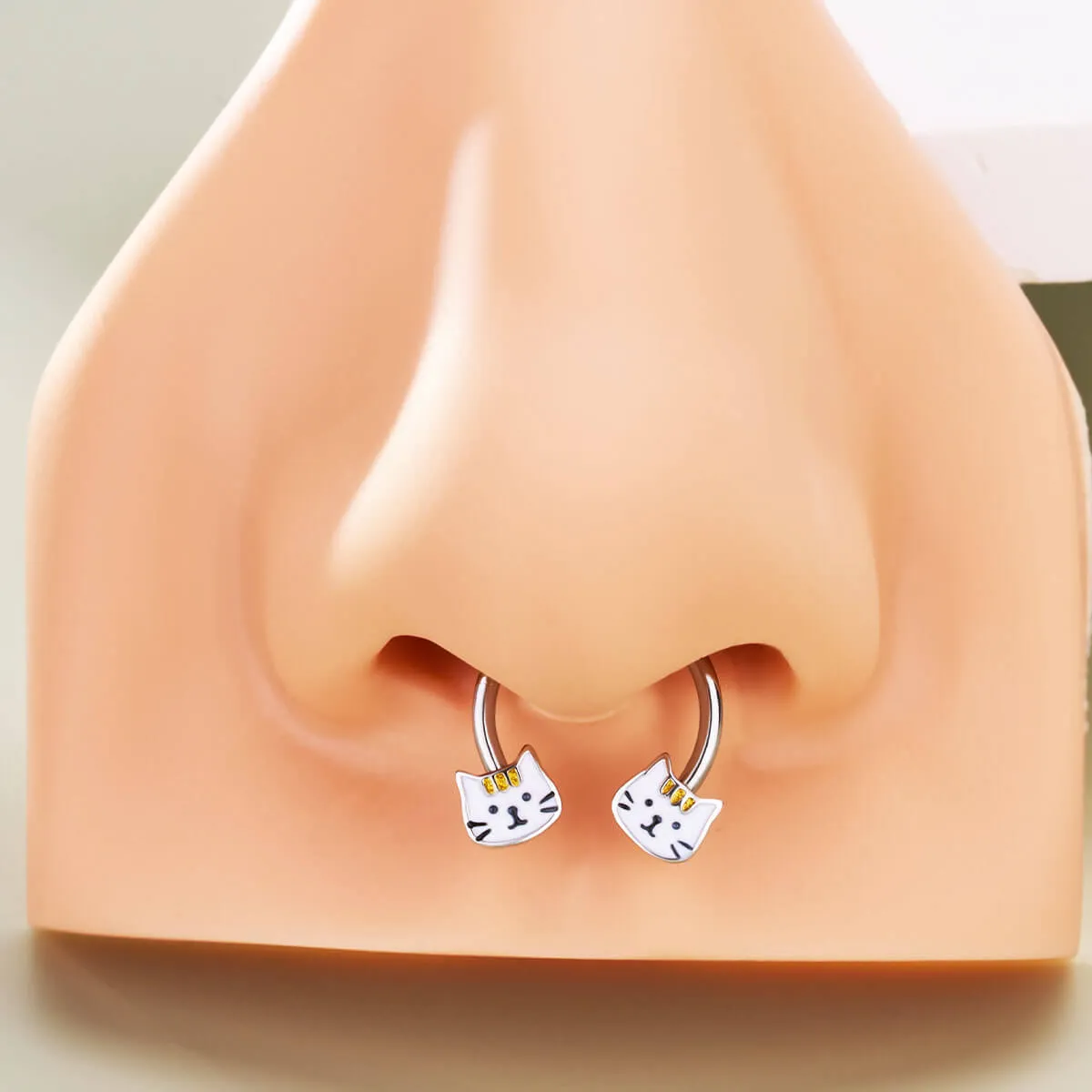 16G Cute Cat Horseshoe Septum Ring