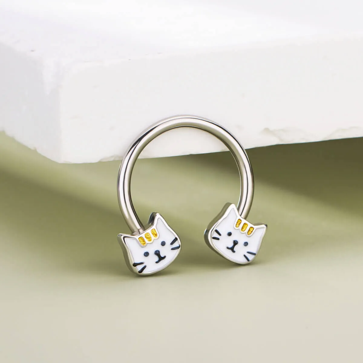 16G Cute Cat Horseshoe Septum Ring