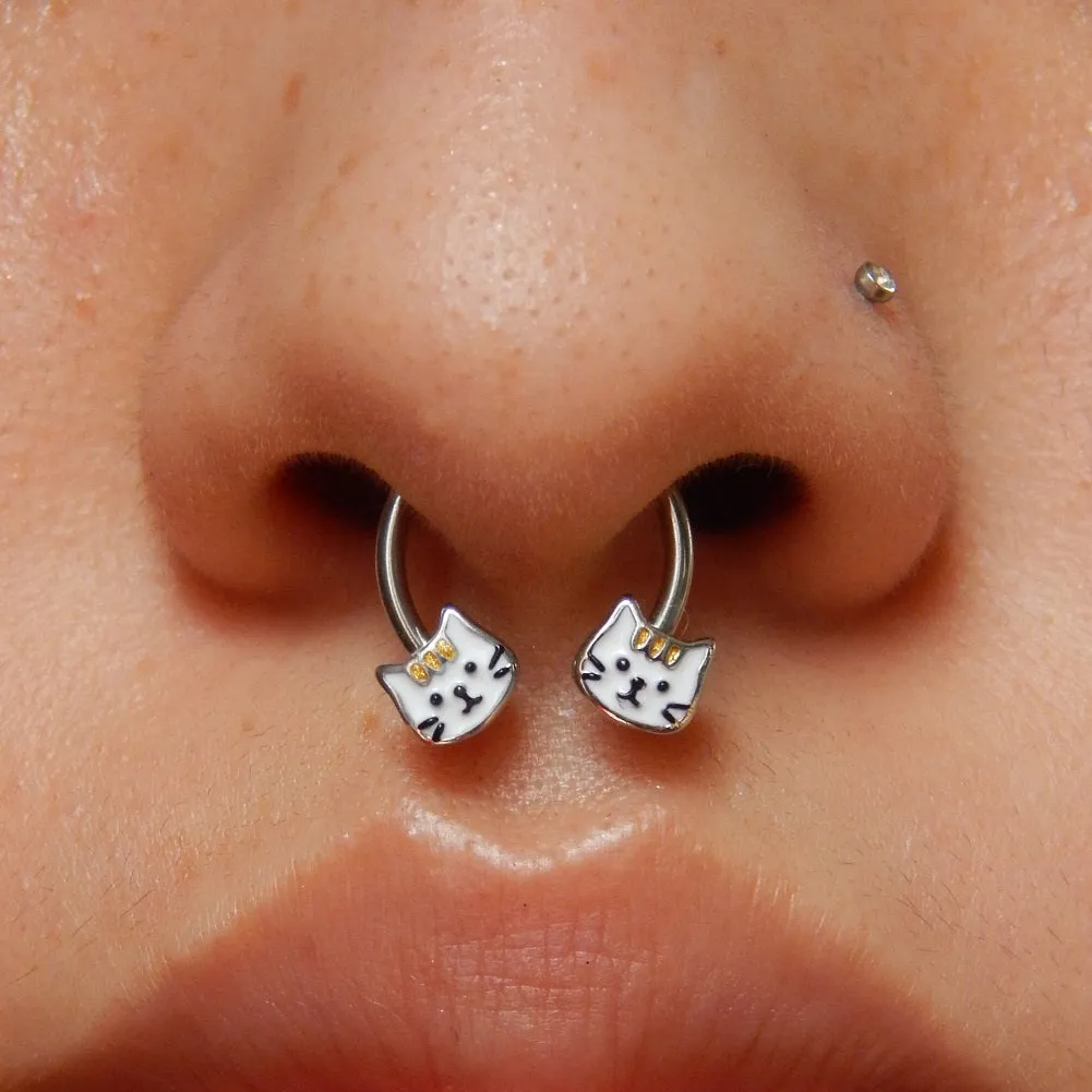 16G Cute Cat Horseshoe Septum Ring