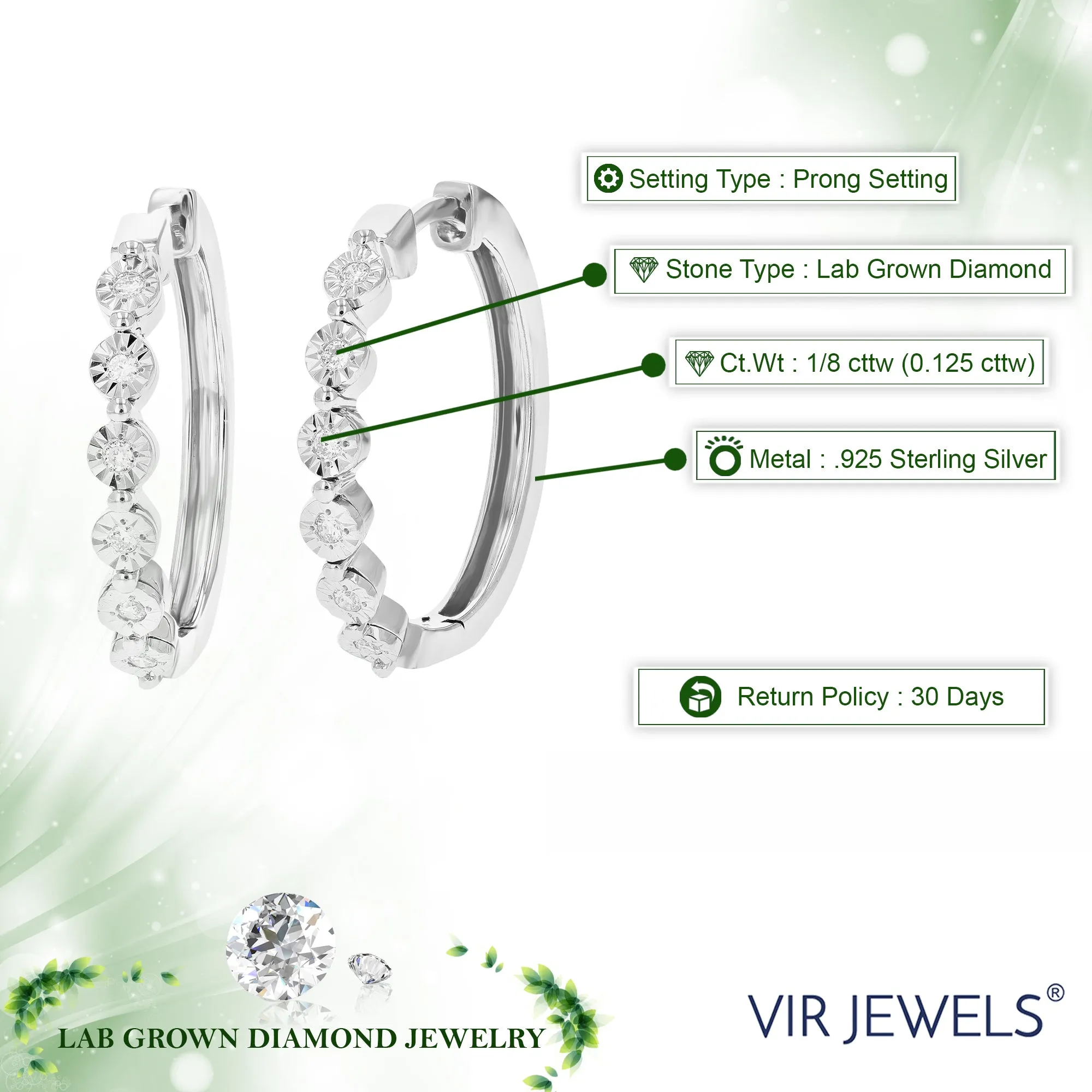 1/8 cttw Lab Grown Diamond Bubble Hoop Earrings in Sterling Silver