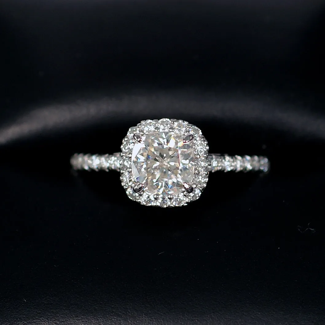 1.8 CTW Moissanite Cushion Cut Halo Engagement Ring